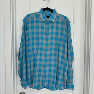 Jared Lang Blue And Gray Checkered Long Sleeve Button Down Size Medium